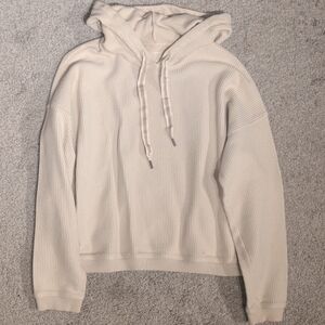 Aerie Ribbed Knit Cropped Hoodie - Cream - Size M
